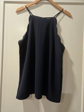 Monteau Navy Blue Scalloped Halter Neck Tank Top Blouse Size XL EUC